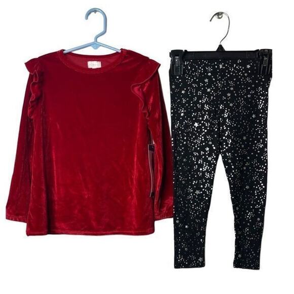 BCBGirl Red Velvet Top and Black Silver Legging Matching set Size 4T New - Picture 2 of 12